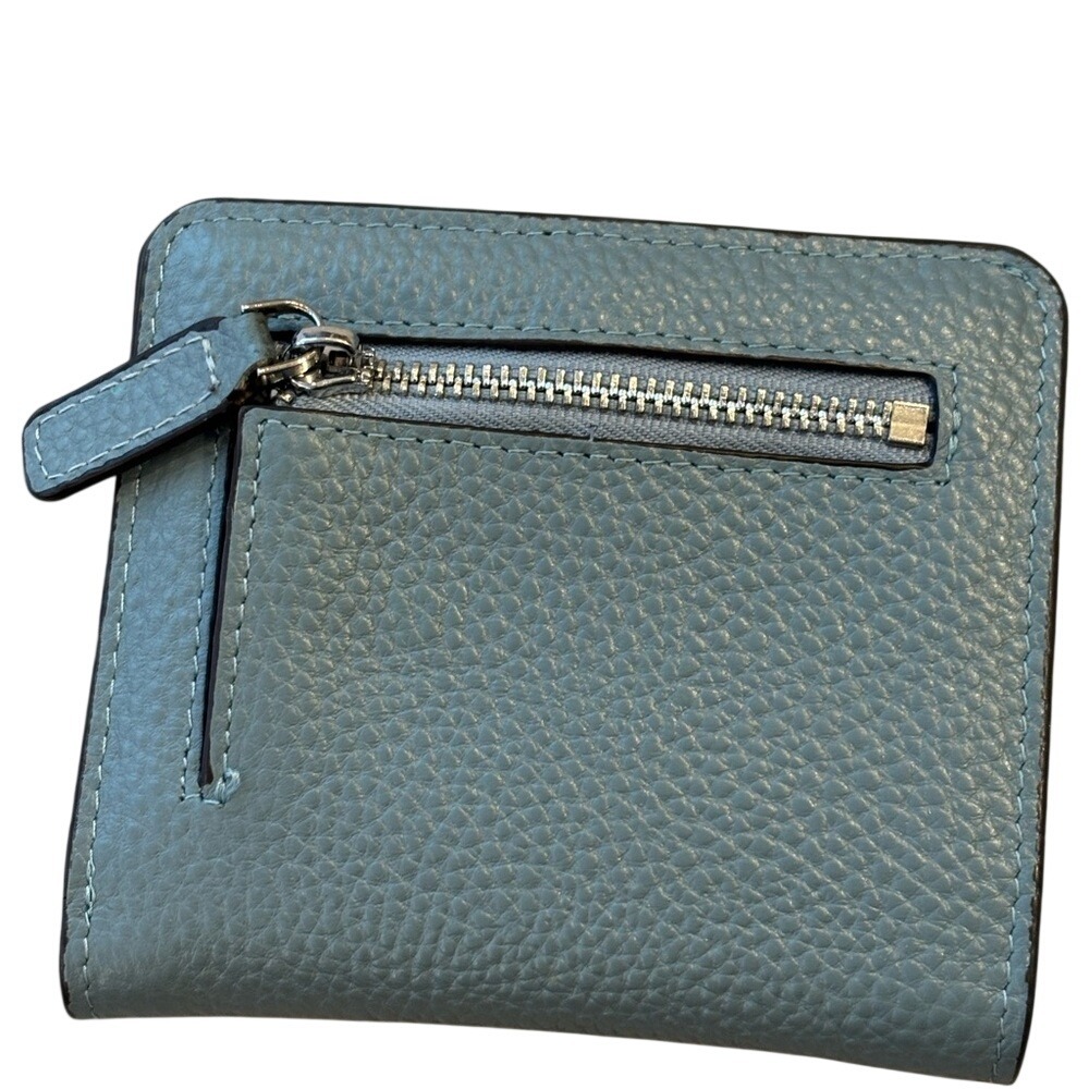 Slate Blue Pebbled Leather Compact Wallet | Genuine Cowhide Bifold